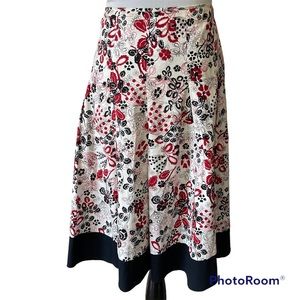 JKLA California red black floral print side zip skirt cotton spandex size M